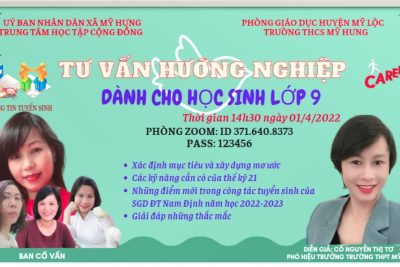 Trung tâm học tập cộng đồng xã Mỹ Hưng phối hợp với trường tHCS Mỹ Hưng tổ chức buổi tư vấn hướng nghiệp cho học sinh và phụ huynh lớp 9