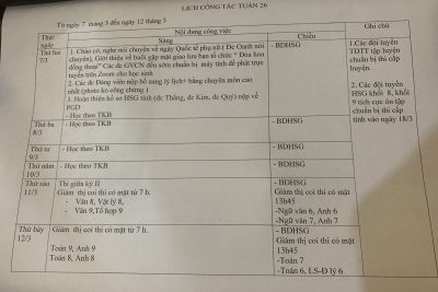 Lịch tuần 26  ( Từ 7/3 đến 12/3)